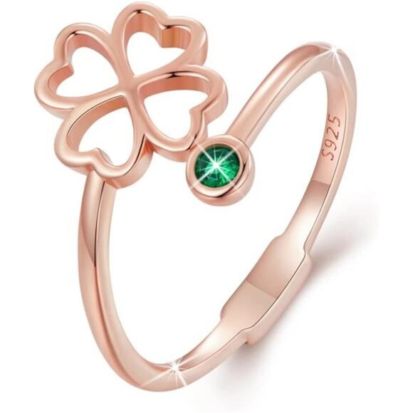 Clover Ring Adjustable Rose Gold 925 Sterling Jewelry Comes with Good Luck - Picture 1 of 13